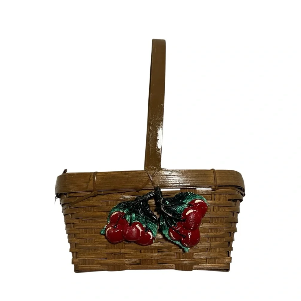 Vintage Cherry Trim Baskets Nesting with Handle Made in Philippines